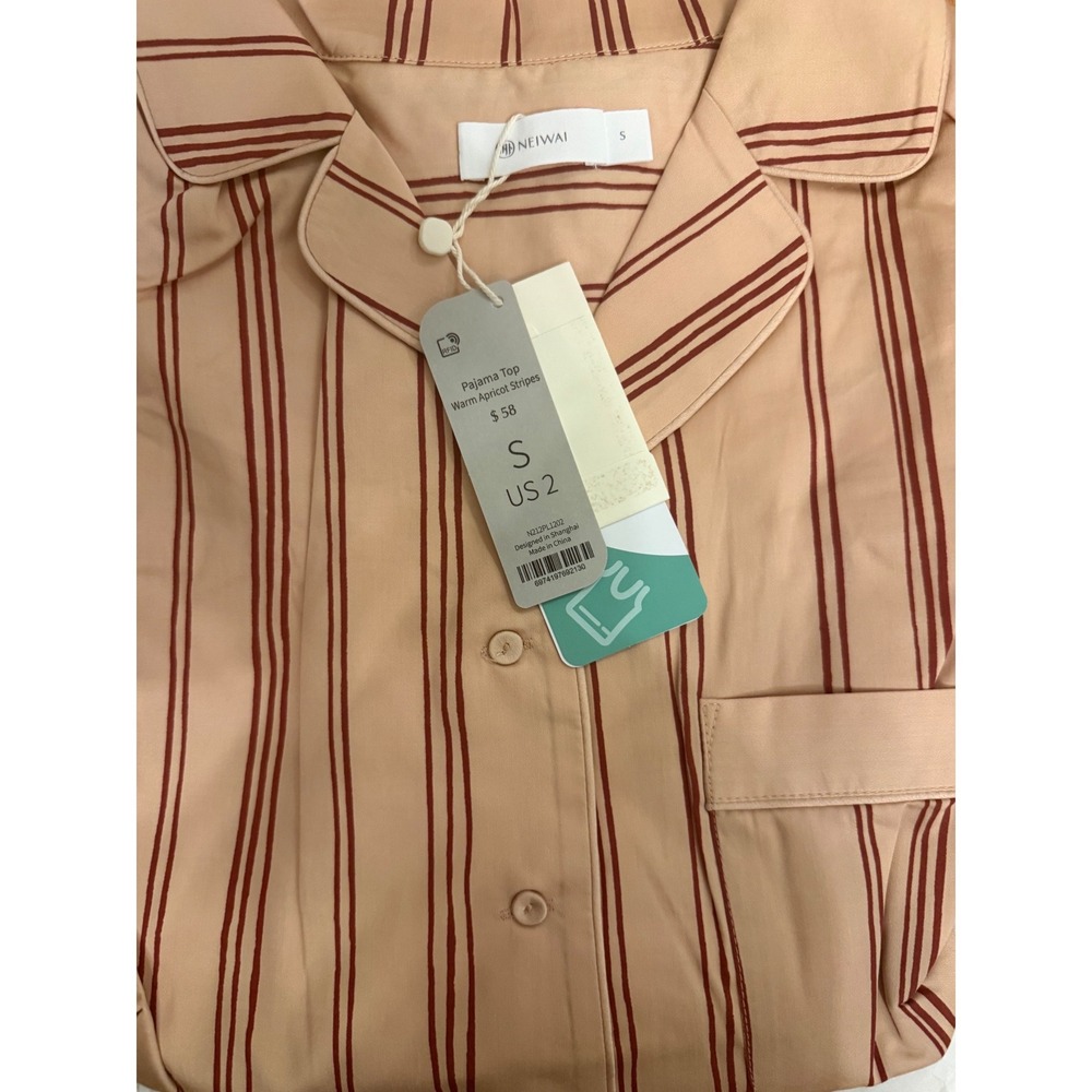 NEIWAI Classic Embroidered Pajama Shirt 2.0 Warm Apricot Stripes Small - Picture 3 of 5